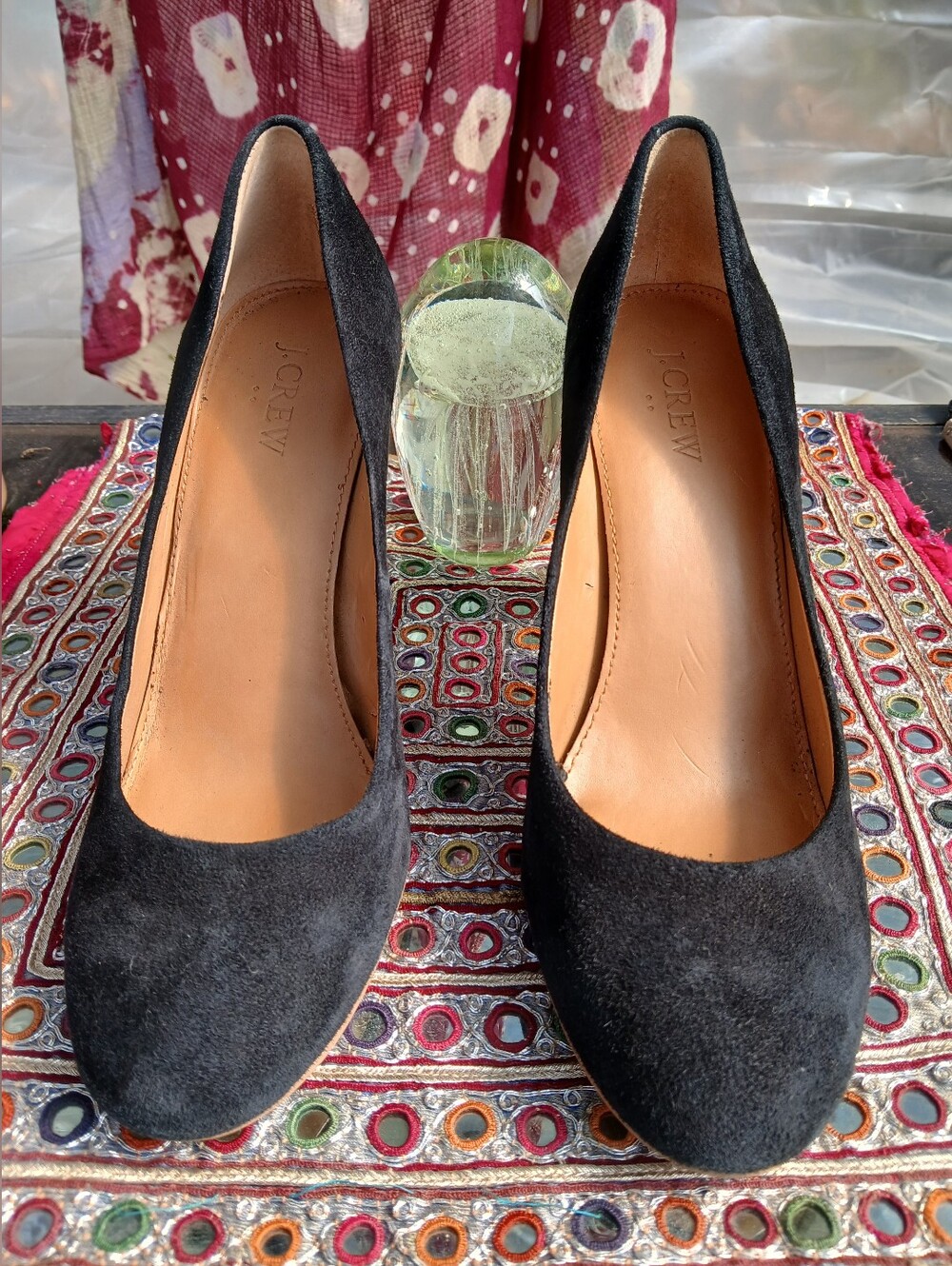 J. Crew Black Etta Classic Suede Round-Toe 3.75" Square Heel Pumps FLAWED